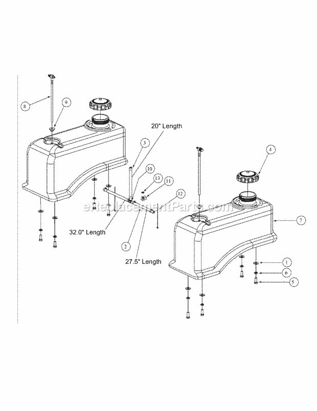 Fuel Tank Assembly Diagram and Parts List for M60-KH 53AH5BDX750 Cub Cadet Sprayer